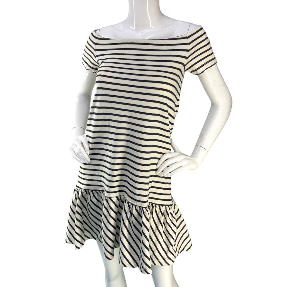 Hatch Womens Maternity Size 0 Dress The Harbour Off Shoulder Black White Stripe